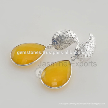 Amarillo Chalcedony Gemstone Pendientes Vermeil 925 Joyería De Plata De Ley